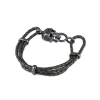 Black Leather Adjustable Bracelet With Skull Clasp In Matte Black Fini
