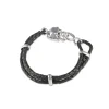 Black Leather Adjustable Bracelet With Skull Clasp In Silver Finish