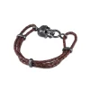 Brown Leather Adjustable Bracelet With Skull Clasp In Matte Black Fini