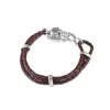 Brown Leather Adjustable Bracelet With Skull Clasp In Silver Finish