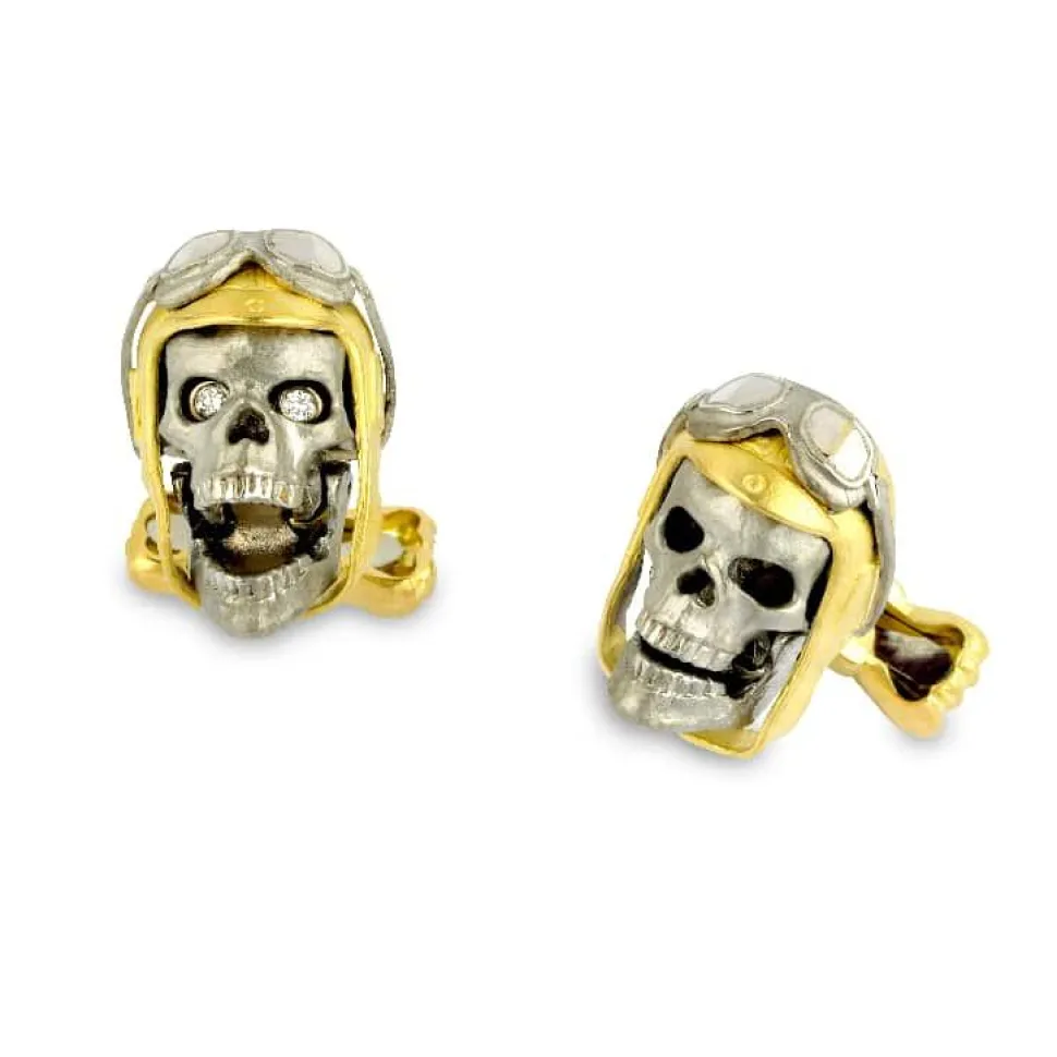 18ct Gold Aviator Pilot Skull Cufflinks