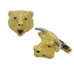 18ct Gold Bull and Bear Cufflinks with Ruby Eyes