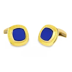 18ct Gold Cushion Shaped Cufflinks with Enamel and Lapis Lazuli