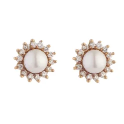 18ct Gold, Diamond and Cultured Pearl Cluster Earrings