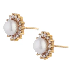 18ct Gold, Diamond and Cultured Pearl Cluster Earrings