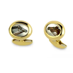 18ct Gold Hand-Painted Crystal Horse Head Cufflinks