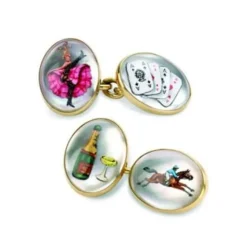 18ct Gold Hand-Painted "Road to Ruin" Crystal Cufflinks