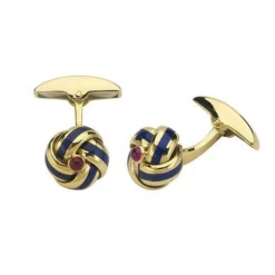 18ct Gold Knot Enamel Cufflinks with Ruby Centre