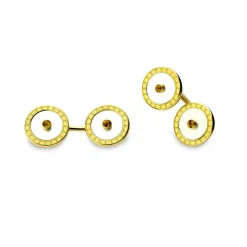 18ct Gold Mother-Of-Pearl Cufflinks With Yellow Enamel And Citrine Cen