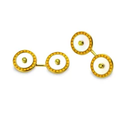 18ct Gold Mother-Of-Pearl Cufflinks With Light Brown Enamel And Yellow