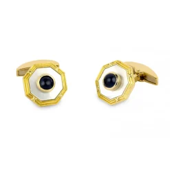 18ct Gold Octagonal Cufflinks with Mother-of-Pearl and Large Sapphire