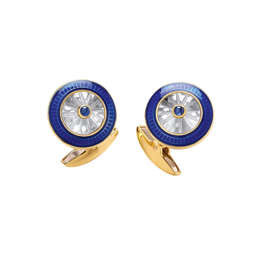 18ct Gold Round Crystal Cufflinks with Sapphire Centre