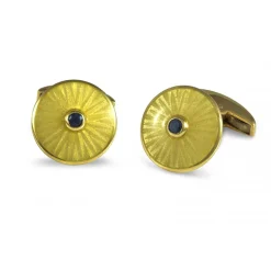 18ct Gold Round Cufflinks with Sapphire Centre