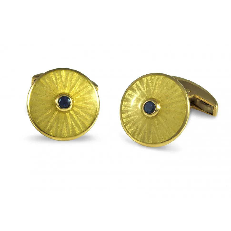 18ct Gold Round Cufflinks with Sapphire Centre