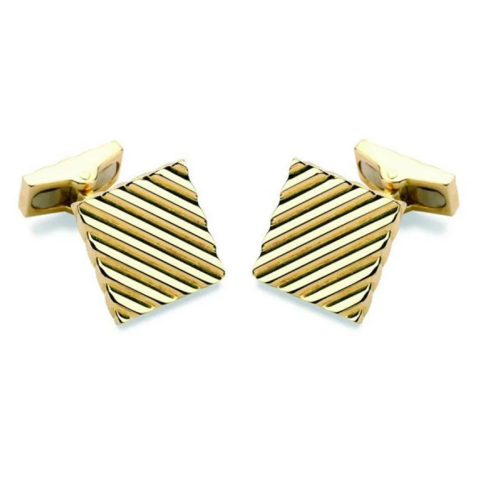 18ct Gold Square Engine Turned Cufflinks