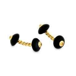 18ct Gold Twisted Bar Cufflinks With Onyx And Yellow Sapphire Ends