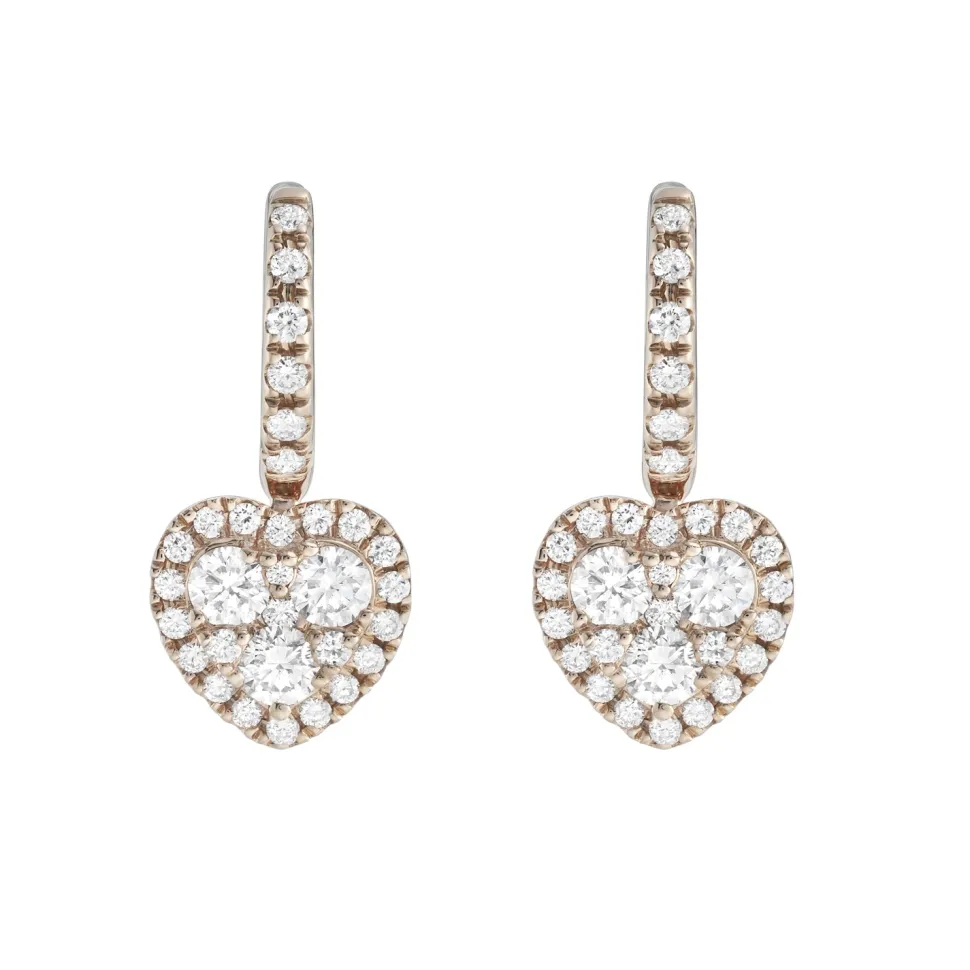 18ct Rose Gold Heart Shaped Diamond Earrings