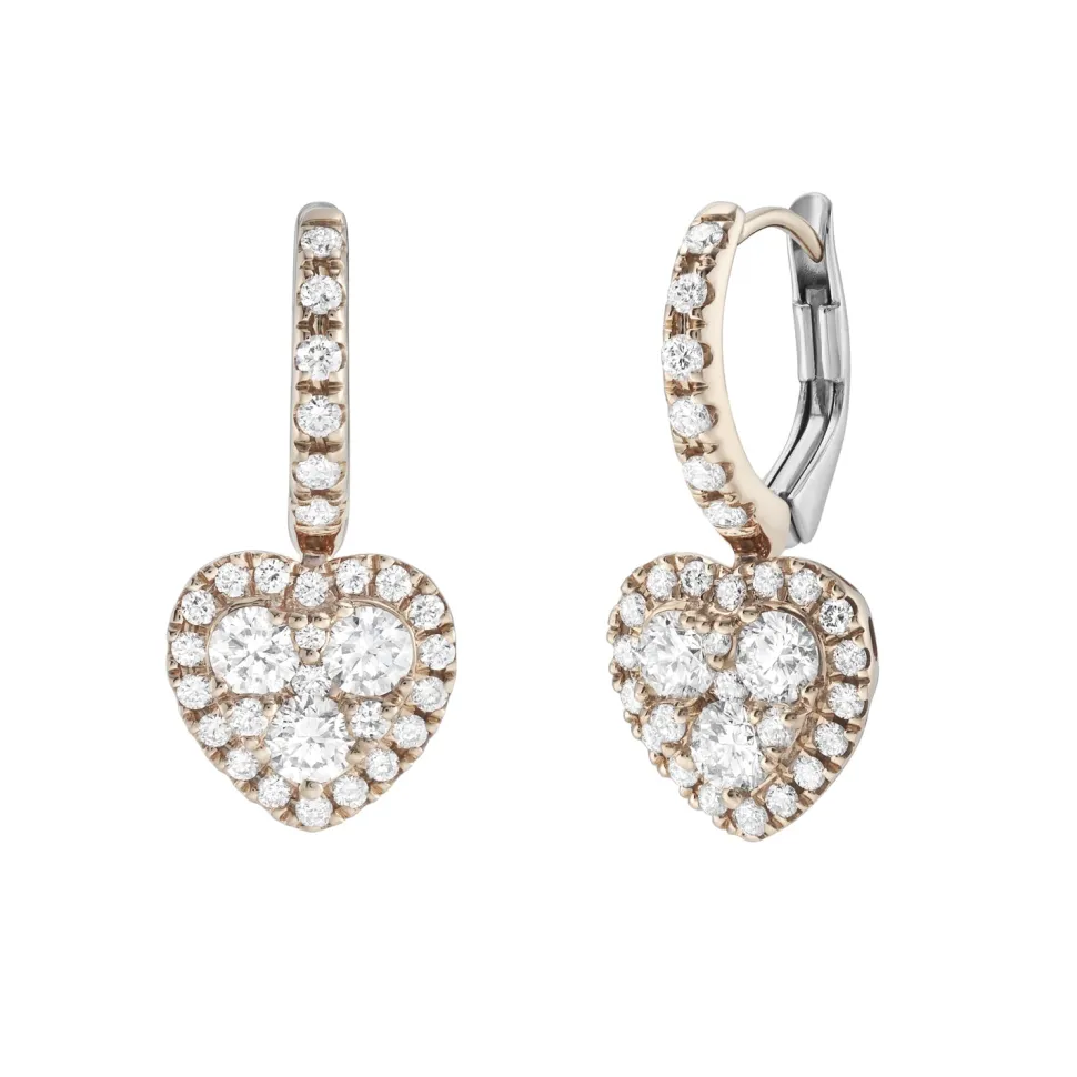 18ct Rose Gold Heart Shaped Diamond Earrings