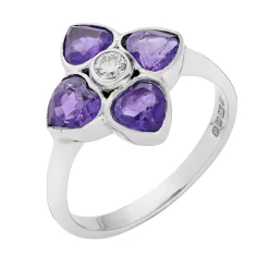 18ct White Gold Amethyst and Diamond Cluster Ring