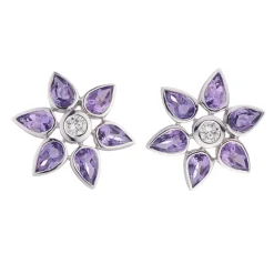18ct White Gold Amethyst and Diamond Cluster Earrings