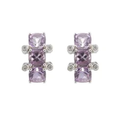 18ct White Gold Amethyst And Diamond Half Hoop Earrings