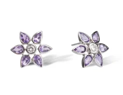 18ct White Gold Amethyst and Diamond Cluster Earrings