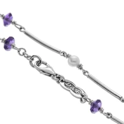 18ct White Gold Amethyst Bead and Pearl Bracelet