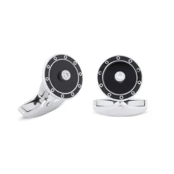 18ct White Gold And Onyx Cufflinks With Diamond Centre