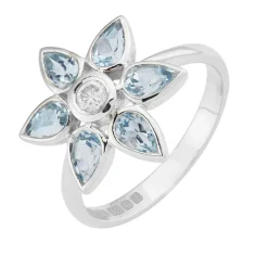 18ct White Gold Aquamarine and Diamond Petal Cluster Ring