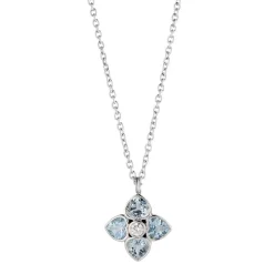 18ct White Gold Aquamarine And Diamond Cluster Pendant
