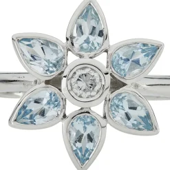18ct White Gold Aquamarine and Diamond Petal Cluster Ring