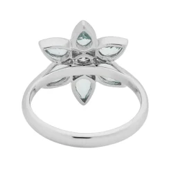 18ct White Gold Aquamarine and Diamond Petal Cluster Ring
