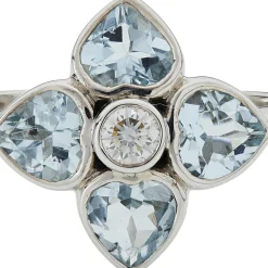 18ct White Gold Aquamarine and Diamond Cluster Ring