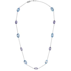 18ct White Gold Blue Topaz and Amethyst Necklace