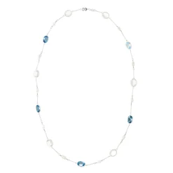 18ct White Gold Blue Topaz, Crystal And Pearl 24'' Necklace