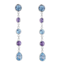 18ct White Gold Blue Topaz and Amethyst Drop Earrings