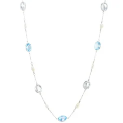 18ct White Gold Blue Topaz, Crystal And Pearl 24'' Necklace