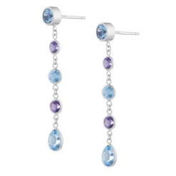 18ct White Gold Blue Topaz and Amethyst Drop Earrings