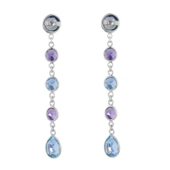 18ct White Gold Blue Topaz and Amethyst Drop Earrings