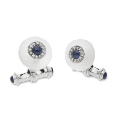 18ct White Gold Cufflinks Rock Crystal, Diamond And Sapphire Cufflinks