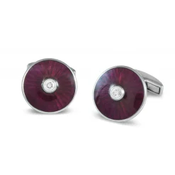 18ct White Gold Cufflinks with Pink Enamel and Diamond Centre