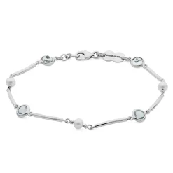 18ct White Gold Cultured Pearl and Aquamarine Bracelet
