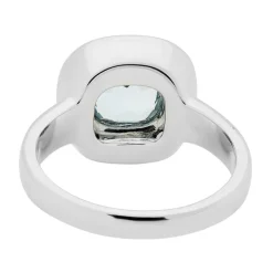 18ct White Gold Cushion Shape Aquamarine Ring With Sapphire Border