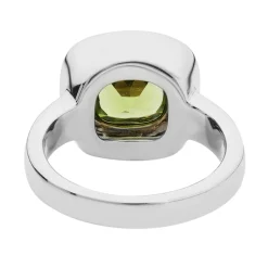 18ct White Gold Cushion Shape Peridot Ring With Pink Tourmaline Border