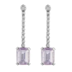 18ct White Gold Diamond and Pink Kunzite Drop Earrings