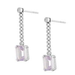 18ct White Gold Diamond and Pink Kunzite Drop Earrings
