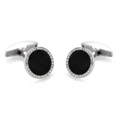 18ct White Gold Diamond Cufflinks with Onyx