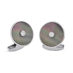 18ct White Gold Dreamcatcher Cufflinks With Grey Mother of Pearl and D