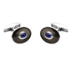 18ct White Gold Enamel Cufflinks with Sapphire Centre
