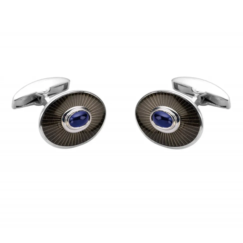 18ct White Gold Enamel Cufflinks with Sapphire Centre